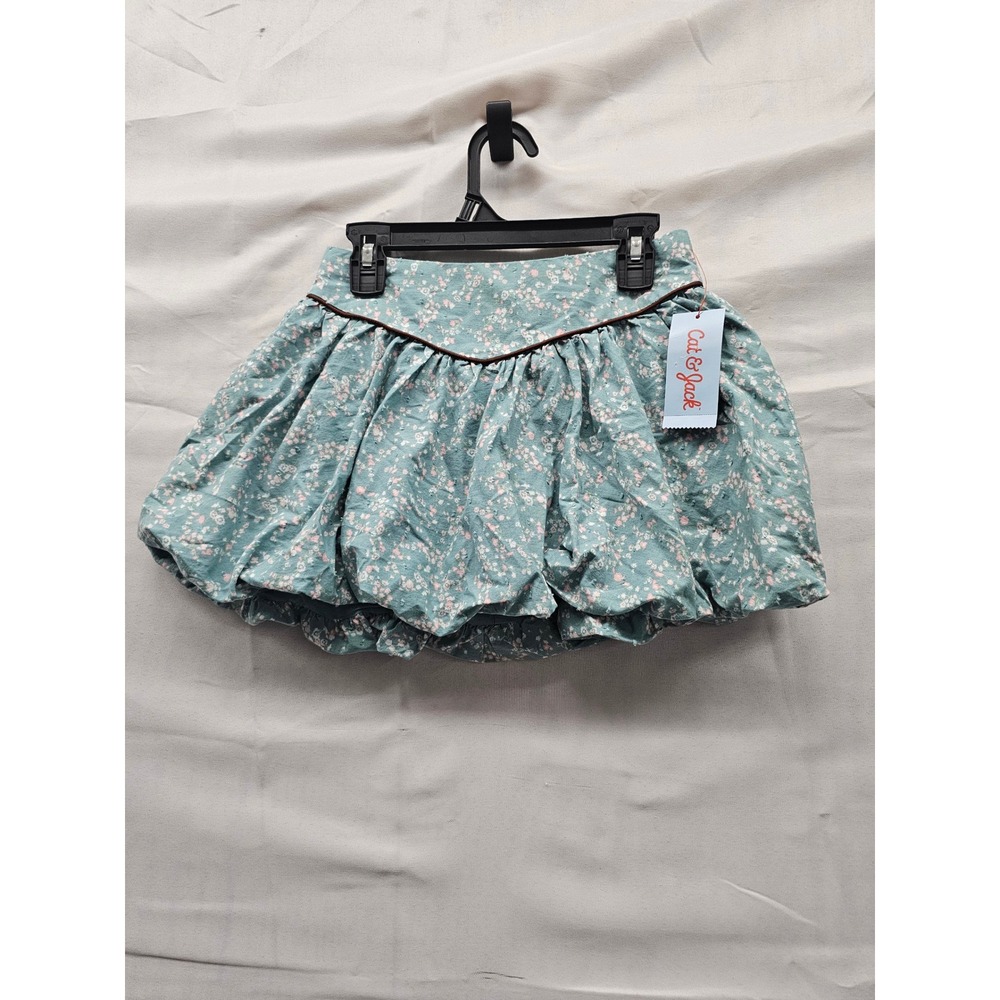 Cat‎ & Jack Girls Bubble Skirt Green Cotton Floral Casual Size Small